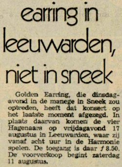 Golden Earring cancelled for Sneekweek 1973 show August 04, 1973